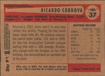 2002 Bowman Heritage #37 Ricardo Cordova Back
