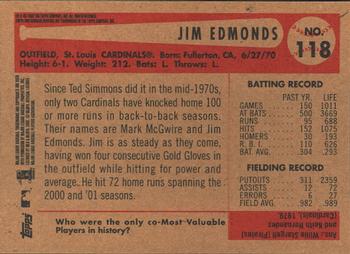 2002 Bowman Heritage #118 Jim Edmonds Back