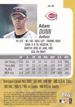 2002 Bowman's Best #44 Adam Dunn Back