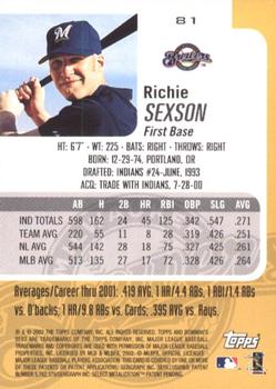 2002 Bowman's Best #81 Richie Sexson Back
