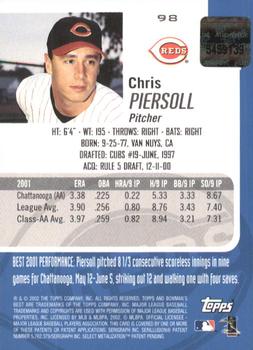 2002 Bowman's Best #98 Chris Piersoll Back