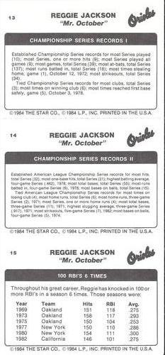 1985 Star Reggie Jackson #13-15 Reggie Jackson Back