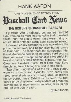 1982 Baseball Card News #VI Hank Aaron Back