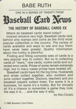1982 Baseball Card News #XX Babe Ruth Back