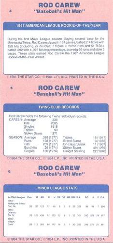 1986 Star Rod Carew #4-6 Rod Carew Back