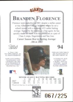 2003 Topps Tribute Contemporary - Red #94 Branden Florence Back