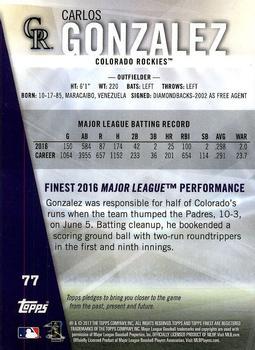 2017 Finest - Purple Refractor #77 Carlos Gonzalez Back