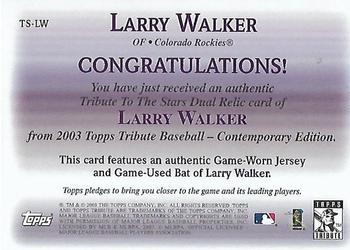 2003 Topps Tribute Contemporary - Tribute to the Stars Dual Relics #TS-LW Larry Walker Back