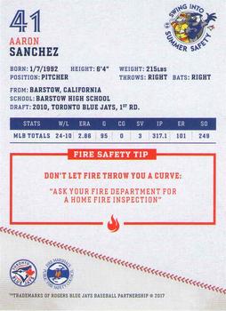 2017 Toronto Blue Jays Fire Safety #NNO Aaron Sanchez Back