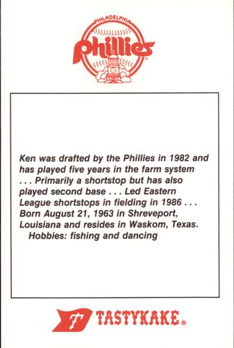 1987 Tastykake Philadelphia Phillies #NNO Ken Jackson Back