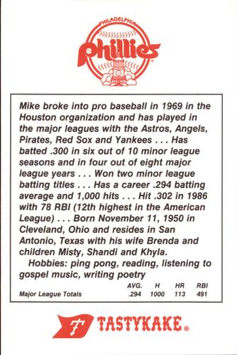 1987 Tastykake Philadelphia Phillies #NNO Mike Easler Back