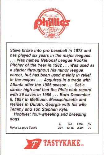 1987 Tastykake Philadelphia Phillies #NNO Steve Bedrosian Back