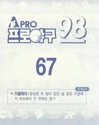 1998 Pro Baseball Stickers #67 Chul-Hong Park Back