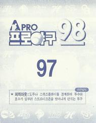 1998 Pro Baseball Stickers #97 Chul-Woo Park Back