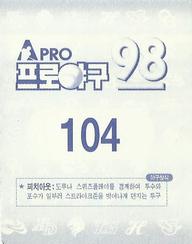 1998 Pro Baseball Stickers #104 Chang-Hyun Park Back