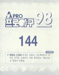 1998 Pro Baseball Stickers #144 Jong-Hoon Kim Back