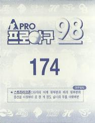 1998 Pro Baseball Stickers #174 Dong-Joo Kim Back