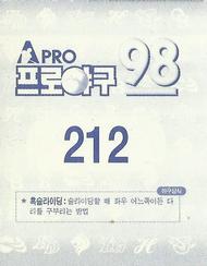 1998 Pro Baseball Stickers #212 Kwang-Lim Kim Back