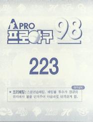 1998 Pro Baseball Stickers #223 Woo-Tae Hong Back