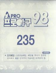 1998 Pro Baseball Stickers #235 Jong-Hoon Jang Back