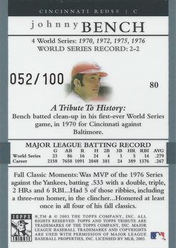 2003 Topps Tribute World Series - Gold #80 Johnny Bench Back