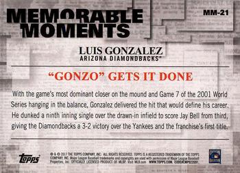 2017 Topps - Memorable Moments #MM-21 Luis Gonzalez Back