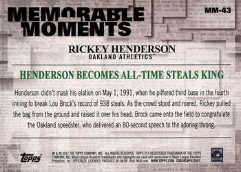 2017 Topps - Memorable Moments #MM-43 Rickey Henderson Back