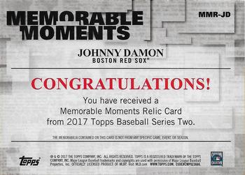2017 Topps - Memorable Moments Relics #MMR-JD Johnny Damon Back