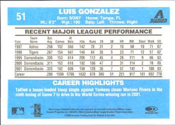 2002 Donruss Originals #51 Luis Gonzalez Back