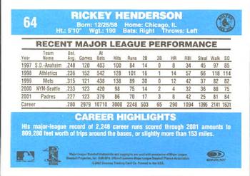 2002 Donruss Originals #64 Rickey Henderson Back