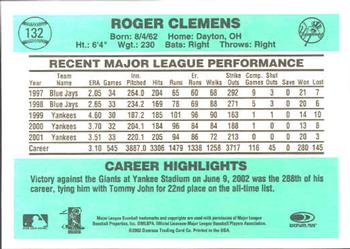 2002 Donruss Originals #132 Roger Clemens Back