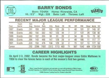 2002 Donruss Originals #155 Barry Bonds Back