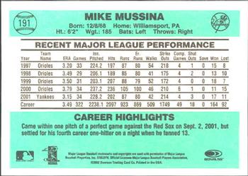 2002 Donruss Originals #191 Mike Mussina Back