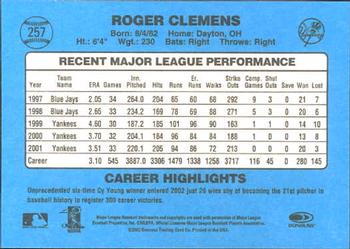 2002 Donruss Originals #257 Roger Clemens Back