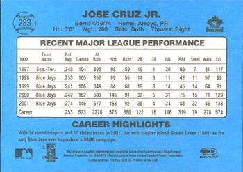 2002 Donruss Originals #283 Jose Cruz Jr. Back