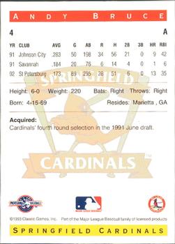 1993 Classic Best Springfield Cardinals #4 Andy Bruce Back