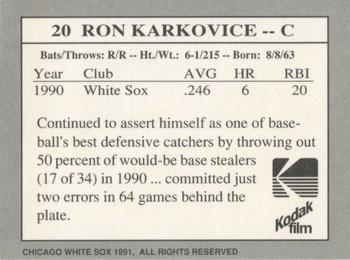 1991 Kodak Chicago White Sox #20 Ron Karkovice Back