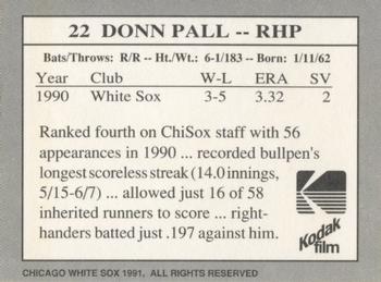 1991 Kodak Chicago White Sox #22 Donn Pall Back
