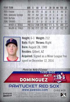 2017 Choice Pawtucket Red Sox #9 Matt Dominguez Back