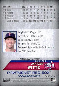 2017 Choice Pawtucket Red Sox #30 Jantzen Witte Back