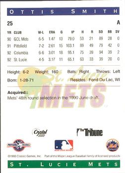 1993 Classic Best St. Lucie Mets #25 Ottis Smith Back