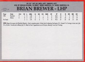 1994 Baltimore Orioles Program Cards #NNO Brian Brewer Back