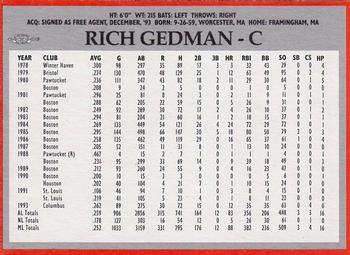1994 Baltimore Orioles Program Cards #NNO Rich Gedman Back