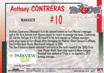 2017 Grandstand Fort Wayne TinCaps #NNO Anthony Contreras Back