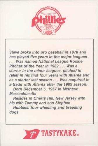 1986 Tastykake Philadelphia Phillies #NNO Steve Bedrosian Back