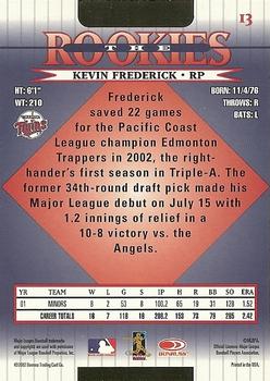2002 Donruss The Rookies #13 Kevin Frederick Back