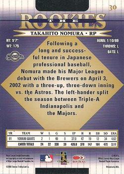 2002 Donruss The Rookies #30 Takahito Nomura Back