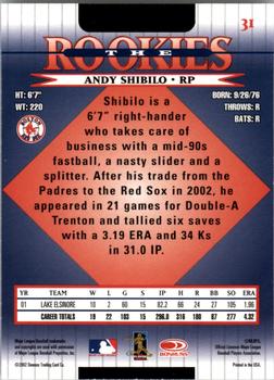 2002 Donruss The Rookies #31 Andy Shibilo Back