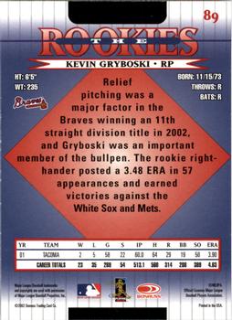 2002 Donruss The Rookies #89 Kevin Gryboski Back
