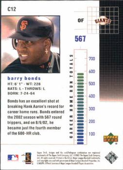 2003 Upper Deck - The Chase for 755 #C12 Barry Bonds Back